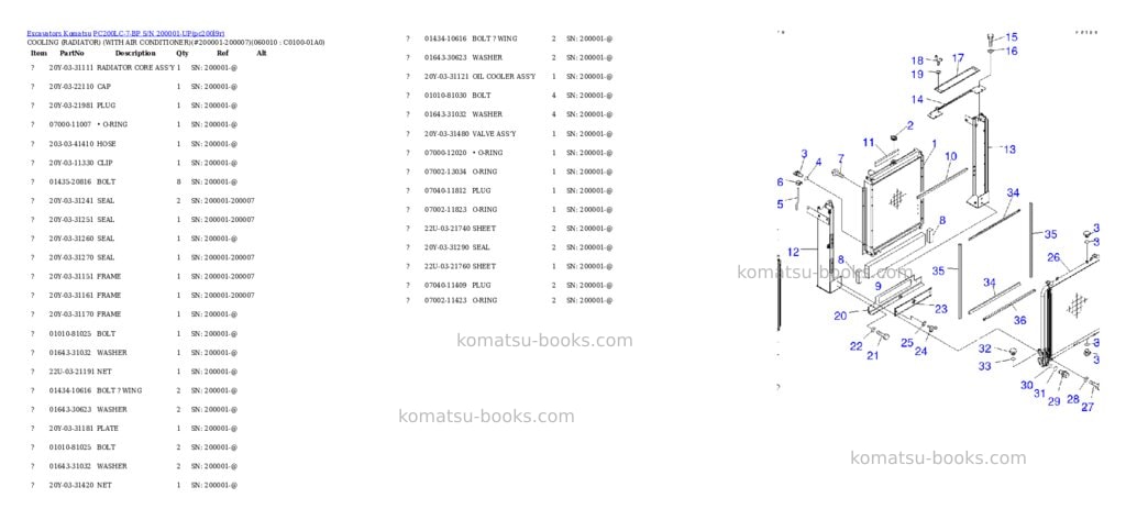 Komatsu pc200lc-7-bp s/n 200001-up Parts catalog cover Page 7