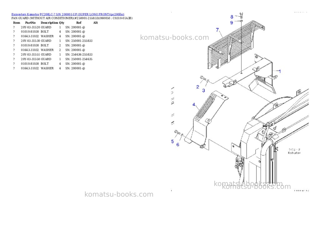 Komatsu pc200lc-7 s/n 200001-up super long front Parts catalog cover Page 10 Komatsu pc200lc-7 s/n 200001-up super long front Parts catalog cover Page 10