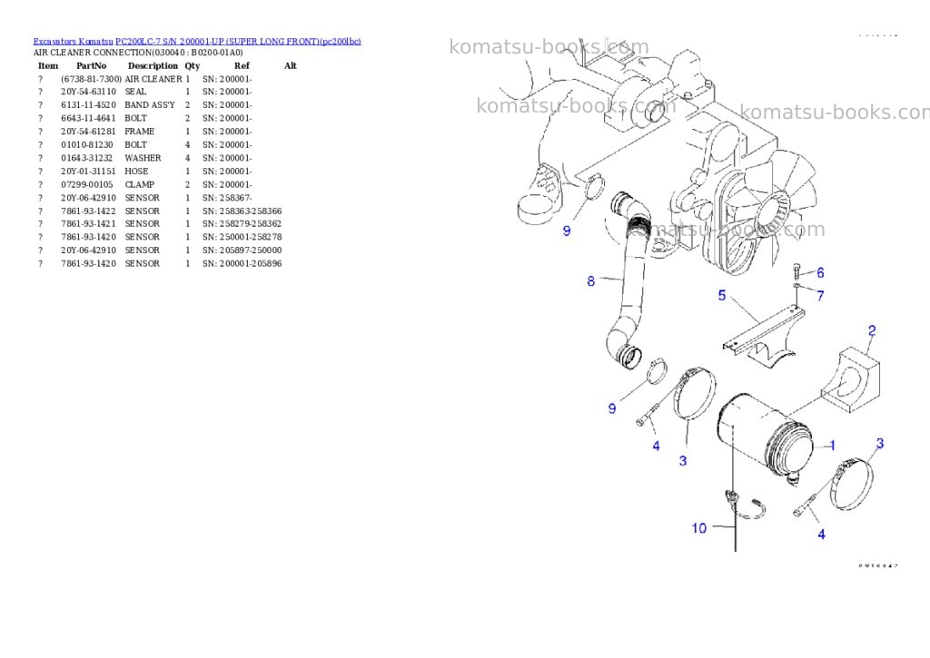 Komatsu pc200lc-7 s/n 200001-up super long front Parts catalog cover Page 3 Komatsu pc200lc-7 s/n 200001-up super long front Parts catalog cover Page 3