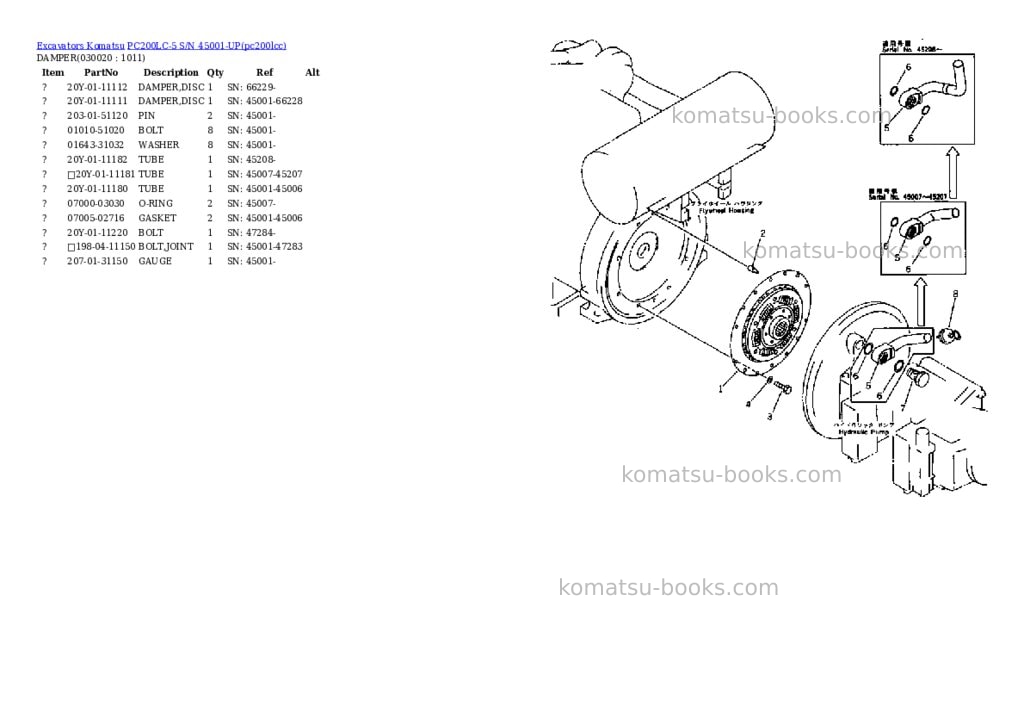 Komatsu PC200LC-5 S/N 45001-UP Parts catalog cover Komatsu PC200LC-5 S/N 45001-UP Parts catalog cover
