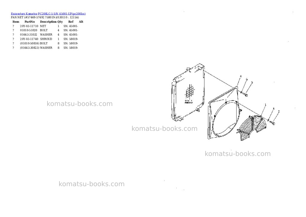Komatsu PC200LC-5 S/N 45001-UP Parts catalog cover Page 10 Komatsu PC200LC-5 S/N 45001-UP Parts catalog cover Page 10