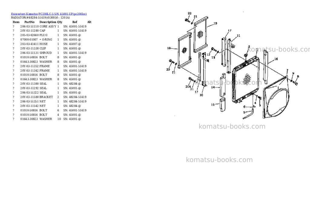 Komatsu PC200LC-5 S/N 45001-UP Parts catalog cover Page 4 Komatsu PC200LC-5 S/N 45001-UP Parts catalog cover Page 4
