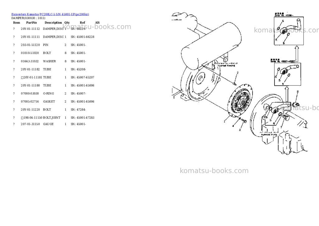 Komatsu pc200lc-5 s/n 45001-up Parts catalog cover Page 2 Komatsu pc200lc-5 s/n 45001-up Parts catalog cover Page 2