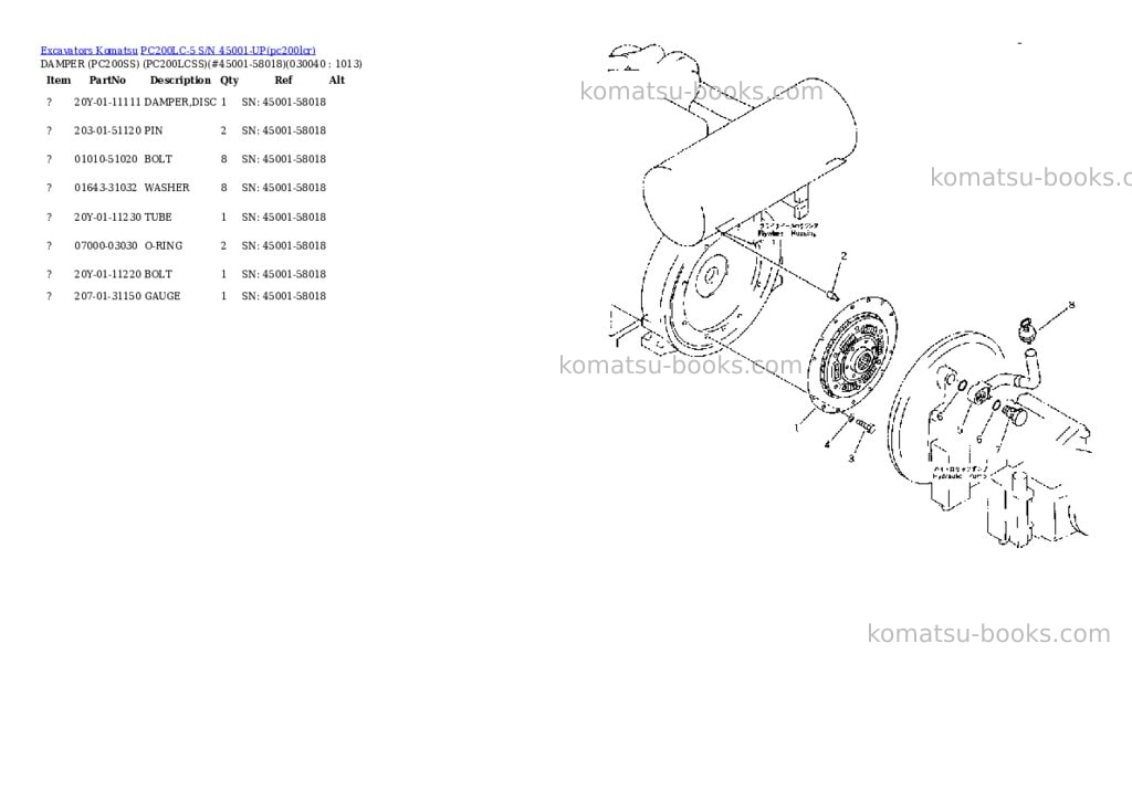 Komatsu pc200lc-5 s/n 45001-up Parts catalog cover Page 3 Komatsu pc200lc-5 s/n 45001-up Parts catalog cover Page 3
