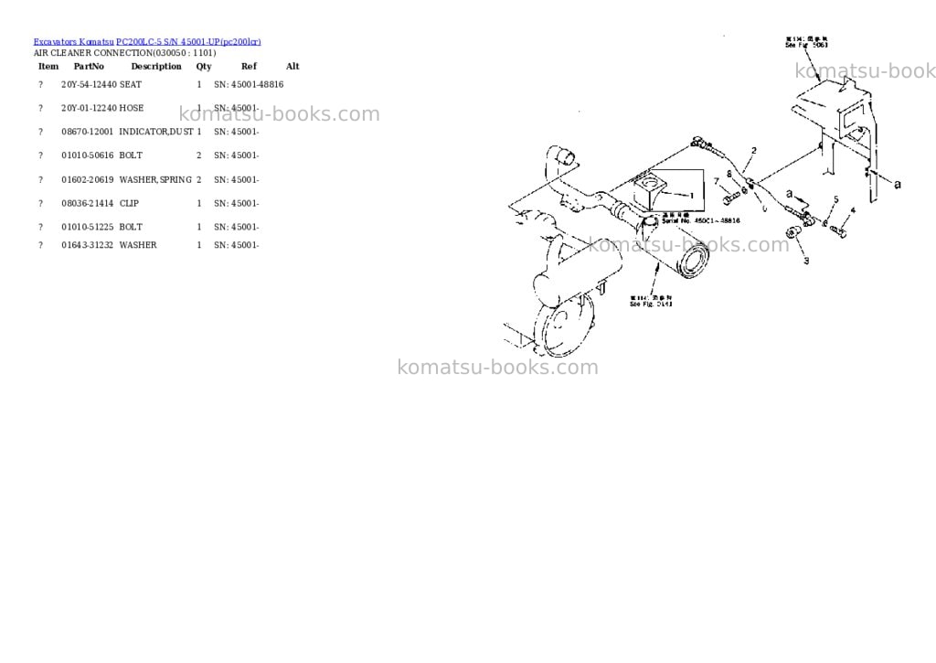 Komatsu pc200lc-5 s/n 45001-up Parts catalog cover Page 4 Komatsu pc200lc-5 s/n 45001-up Parts catalog cover Page 4
