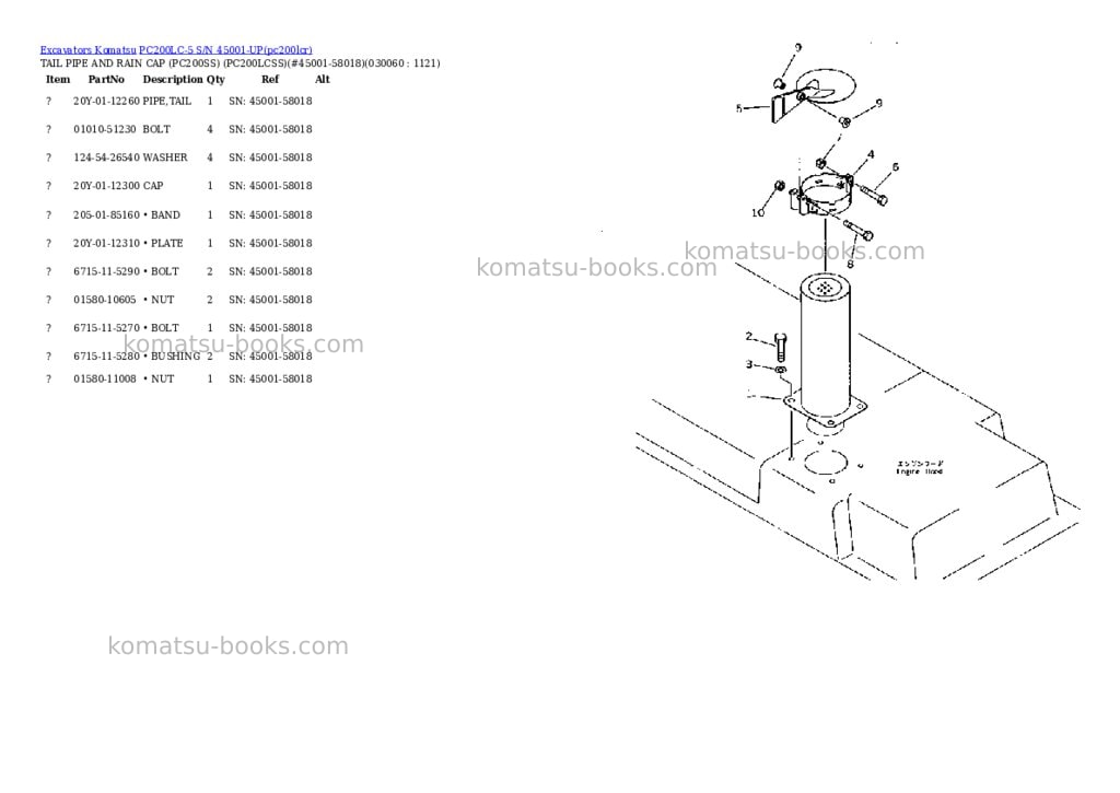 Komatsu pc200lc-5 s/n 45001-up Parts catalog cover Page 5 Komatsu pc200lc-5 s/n 45001-up Parts catalog cover Page 5