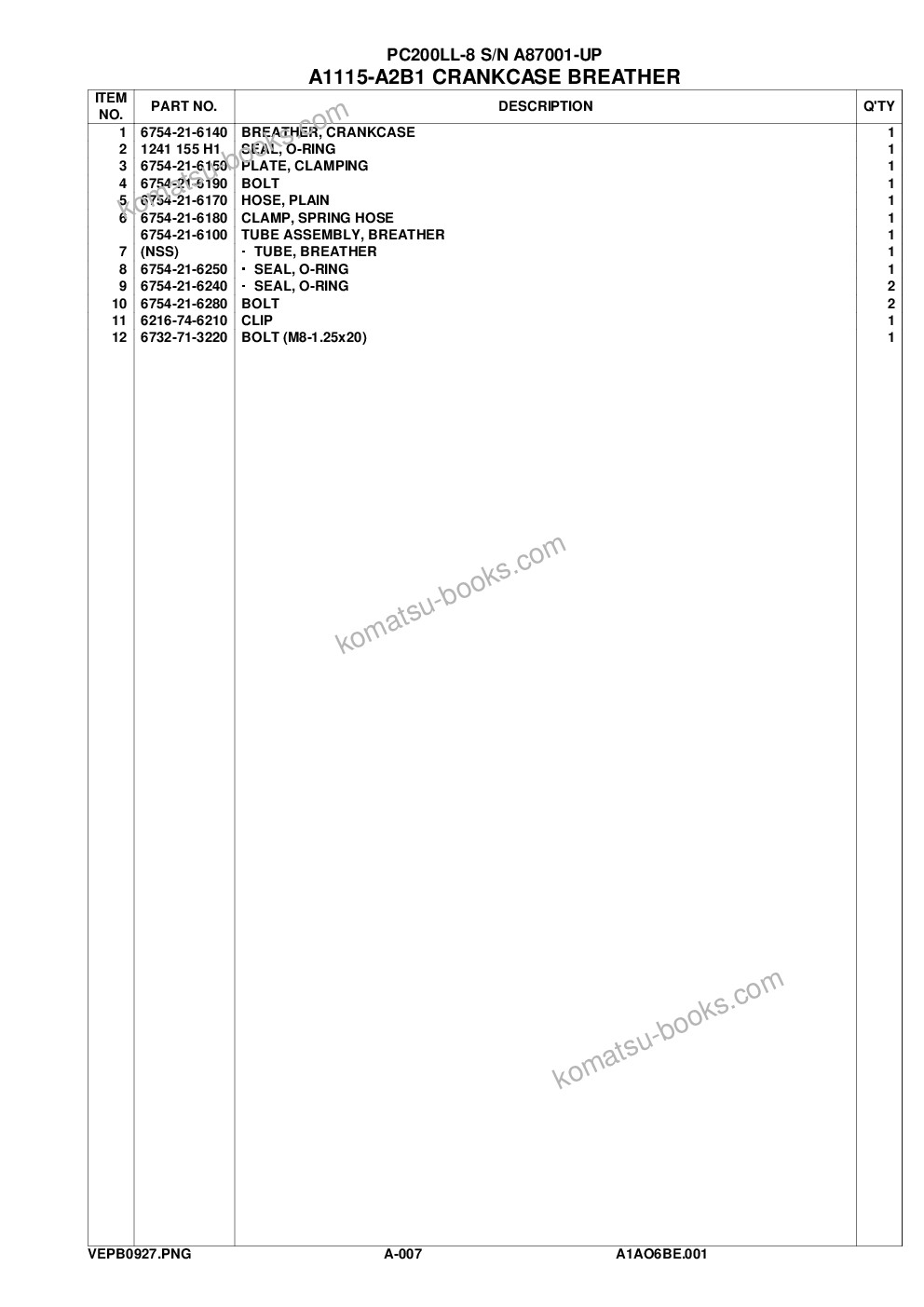 Komatsu pc200ll-8 s/n a87001-up Parts catalog cover Page 10
