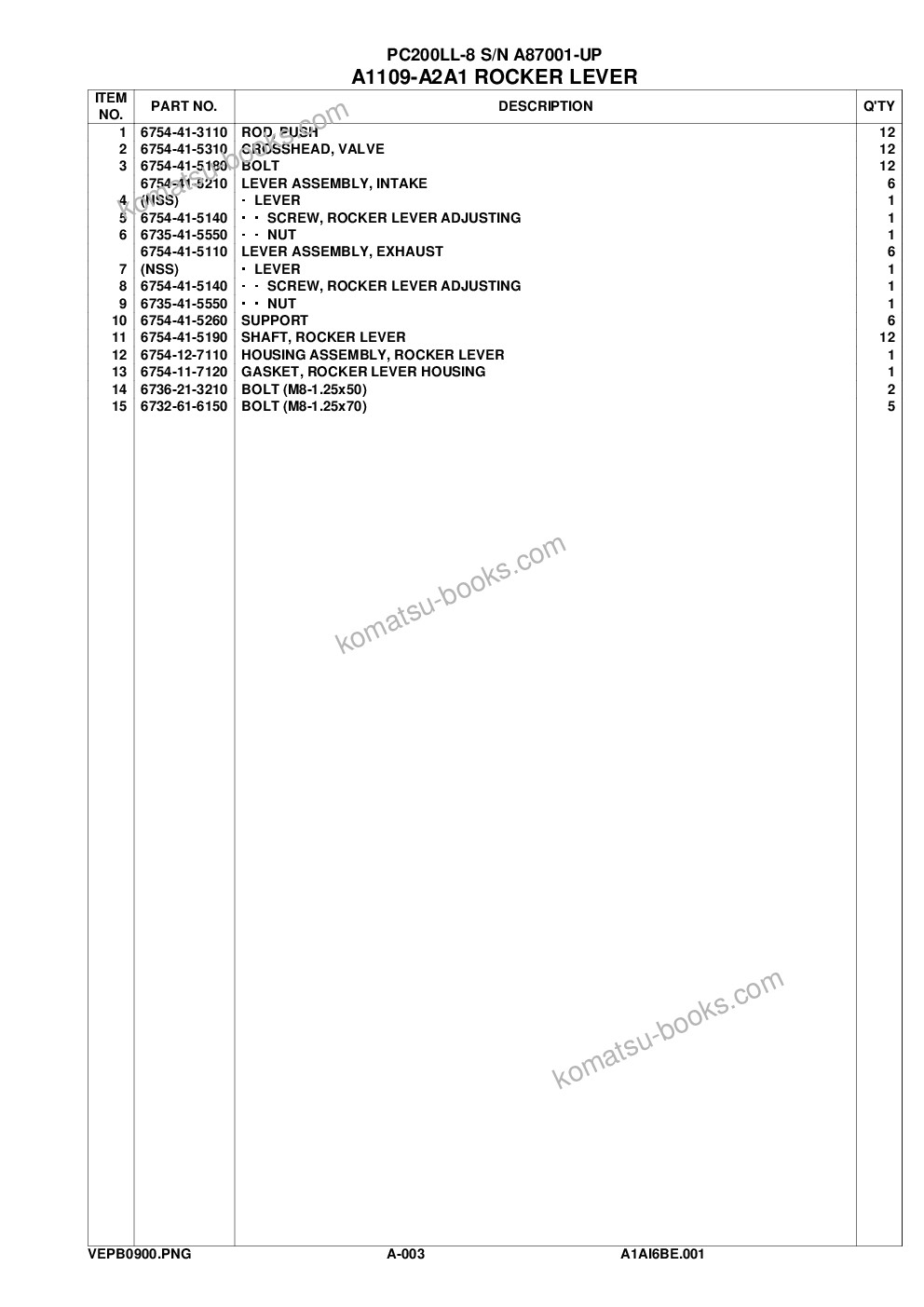 Komatsu pc200ll-8 s/n a87001-up Parts catalog cover Page 6