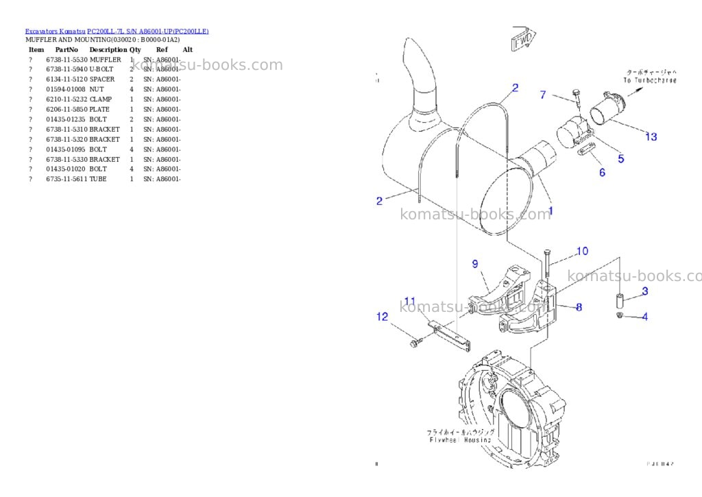 Komatsu pc200ll-7l s/n a86001-up Parts catalog cover