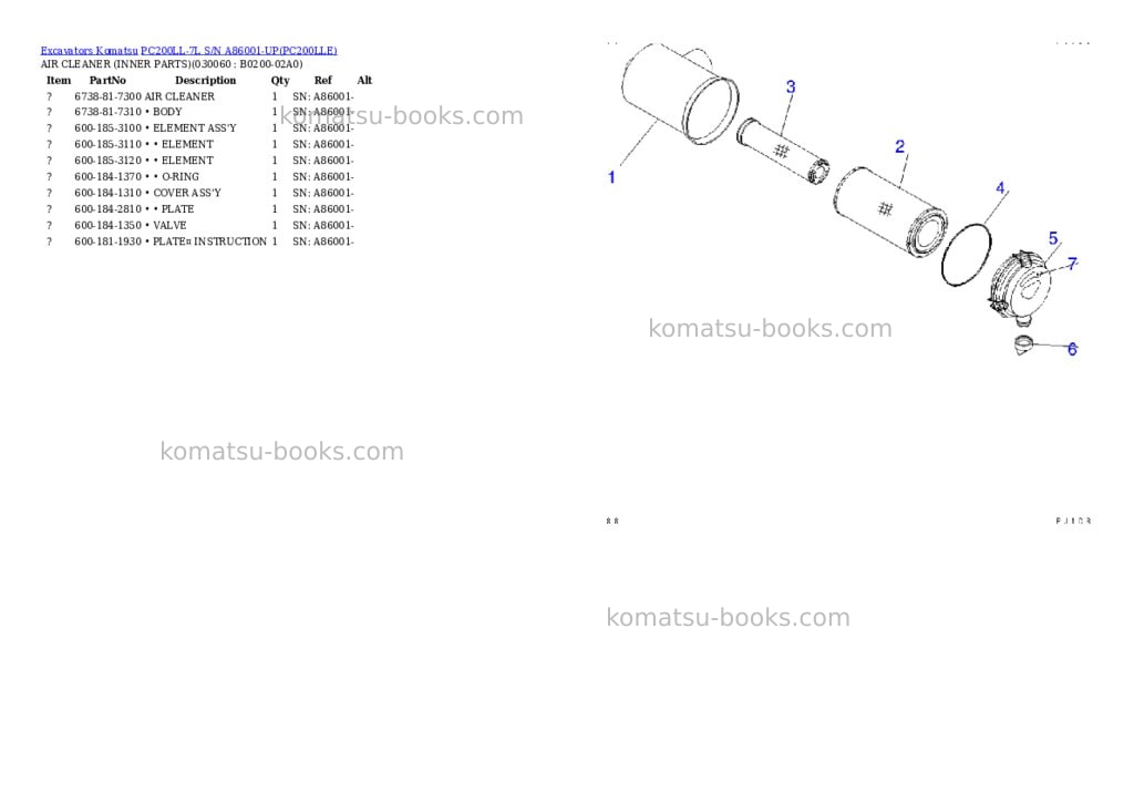 Komatsu pc200ll-7l s/n a86001-up Parts catalog cover Page 5
