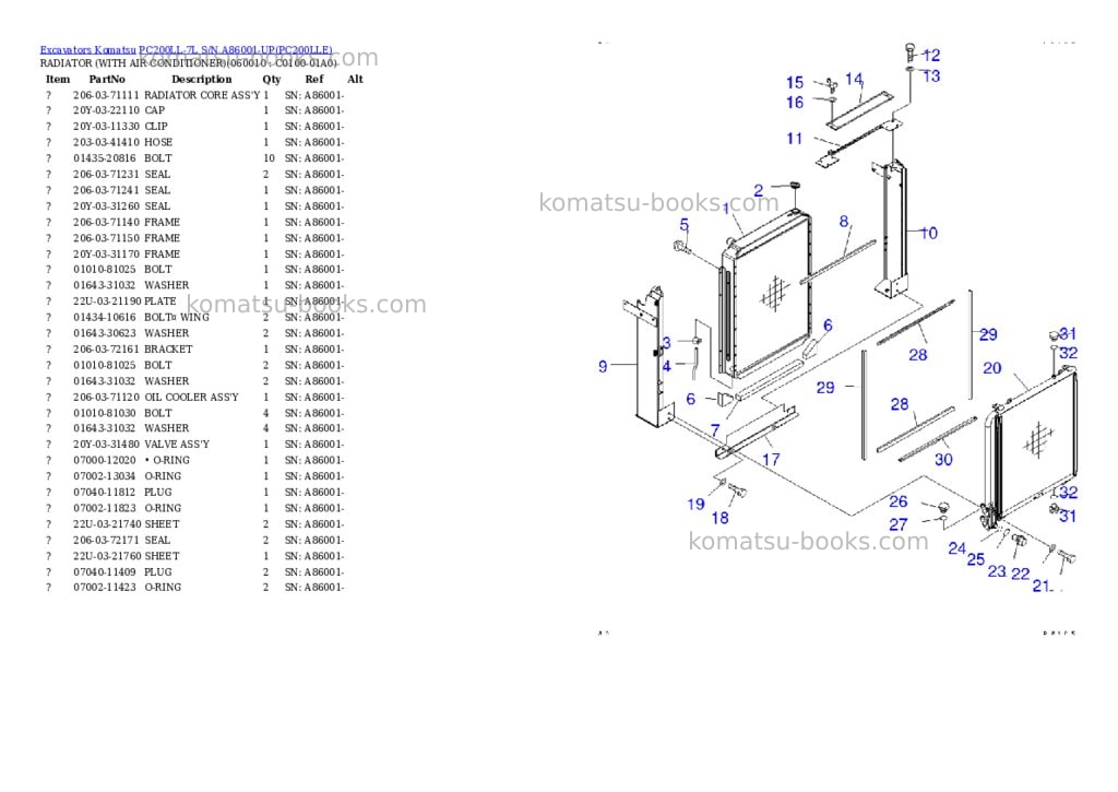 Komatsu pc200ll-7l s/n a86001-up Parts catalog cover Page 7