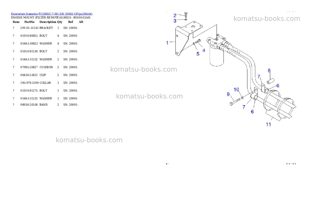 Komatsu pc200sc-7-m1 s/n 20001-up Parts catalog cover
