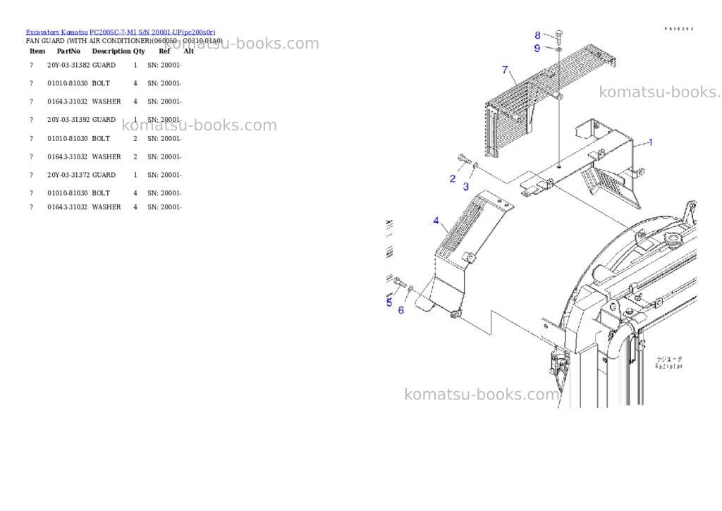 Komatsu pc200sc-7-m1 s/n 20001-up Parts catalog cover Page 8