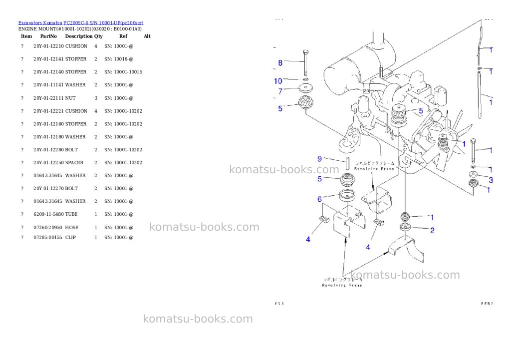 Komatsu pc200sc-6 s/n 10001-up Parts catalog cover