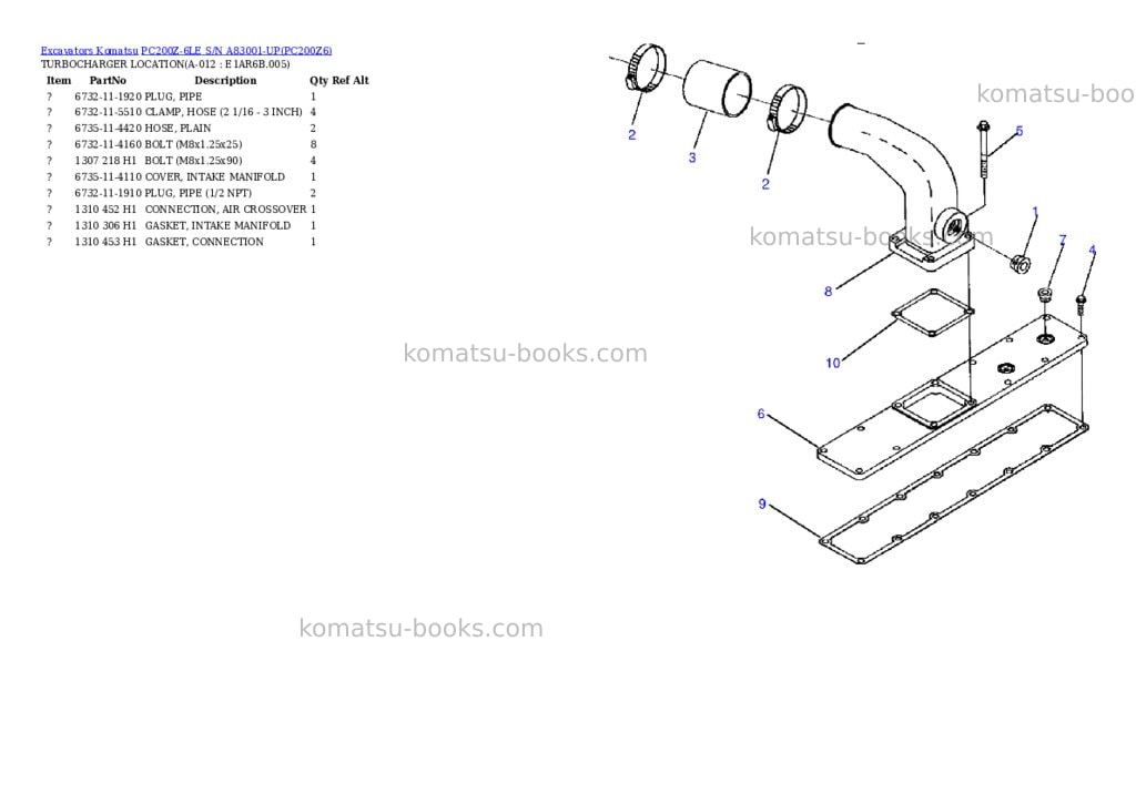 Komatsu pc200z-6le s/n a83001-up Parts catalog cover Page 6
