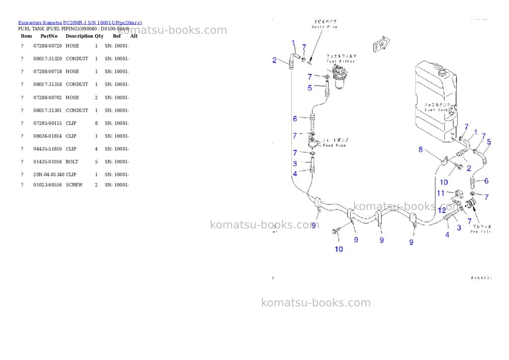 Komatsu pc20mr-1 s/n 10001-up Parts catalog cover Page 10 Komatsu pc20mr-1 s/n 10001-up Parts catalog cover Page 10