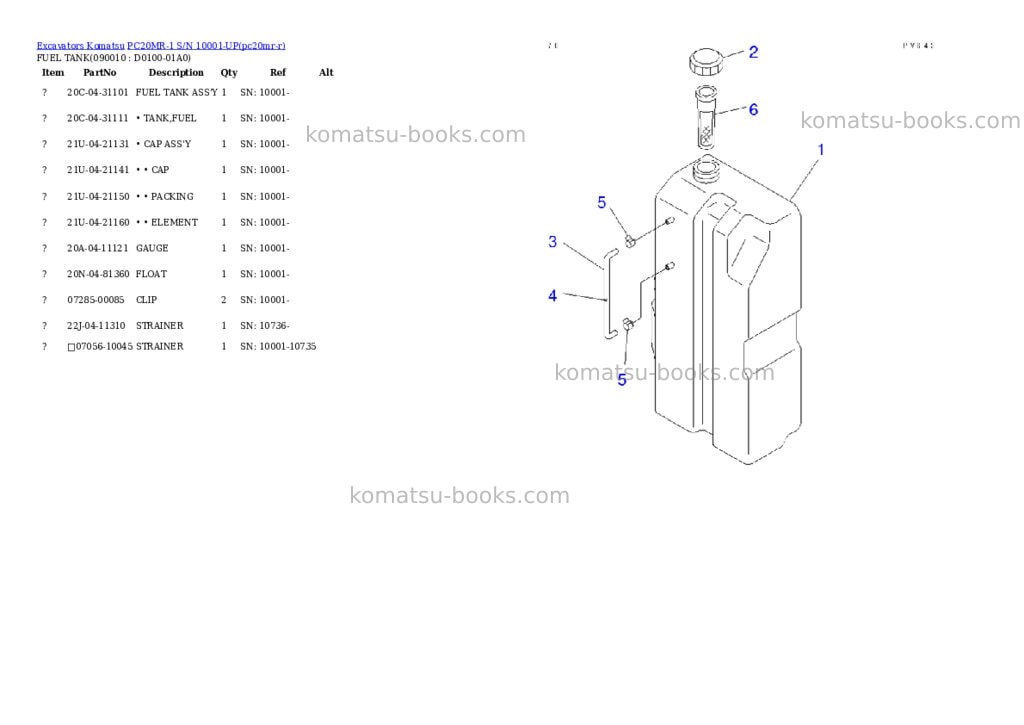 Komatsu pc20mr-1 s/n 10001-up Parts catalog cover Page 7 Komatsu pc20mr-1 s/n 10001-up Parts catalog cover Page 7
