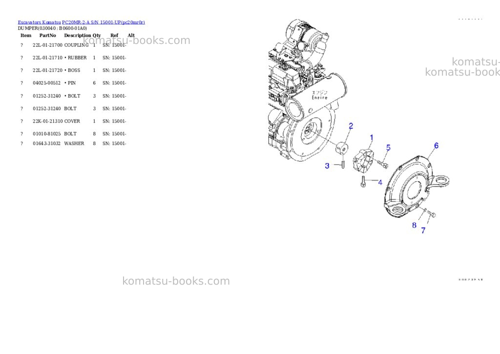 Komatsu pc20mr-2-a s/n 15001-up Parts catalog cover Page 3 Komatsu pc20mr-2-a s/n 15001-up Parts catalog cover Page 3