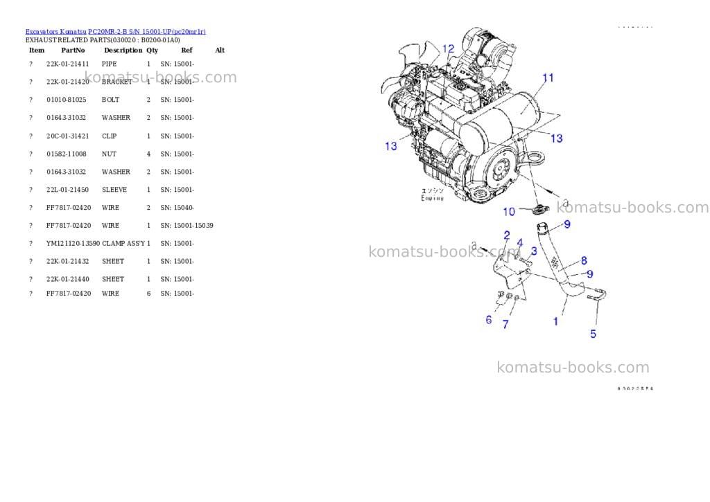 Komatsu pc20mr-2-b s/n 15001-up Parts catalog cover