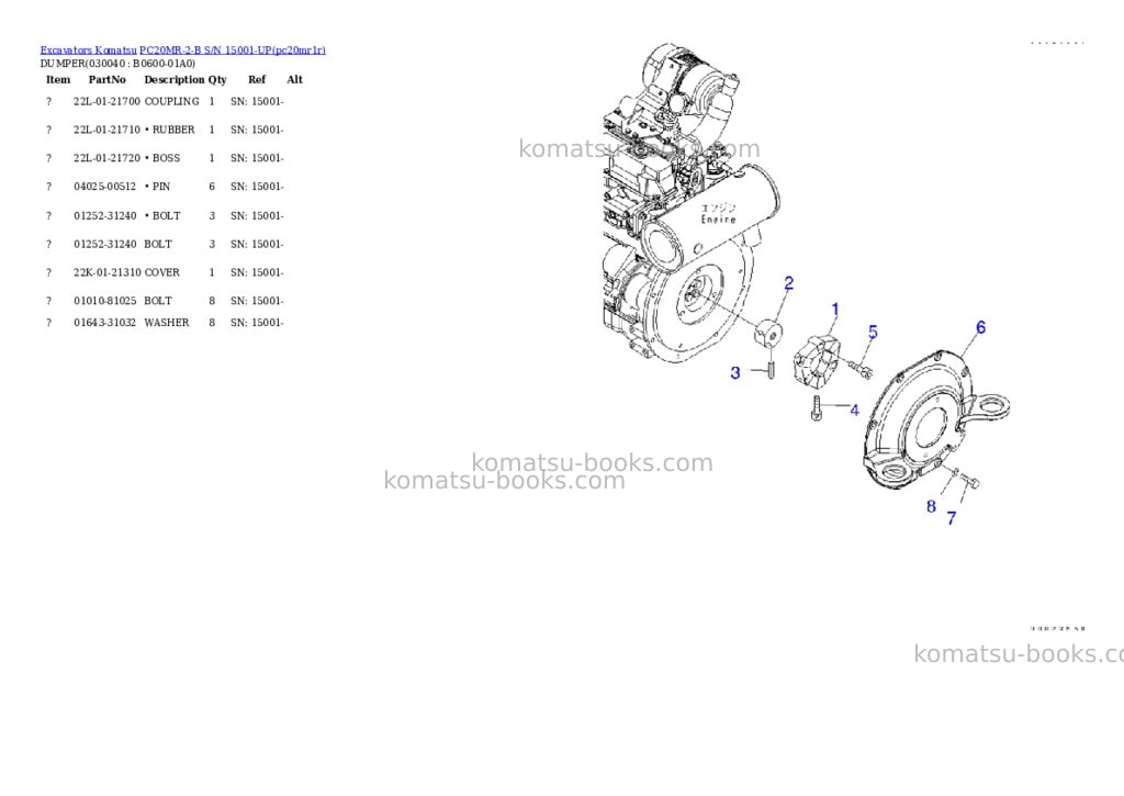 Komatsu pc20mr-2-b s/n 15001-up Parts catalog cover Page 3