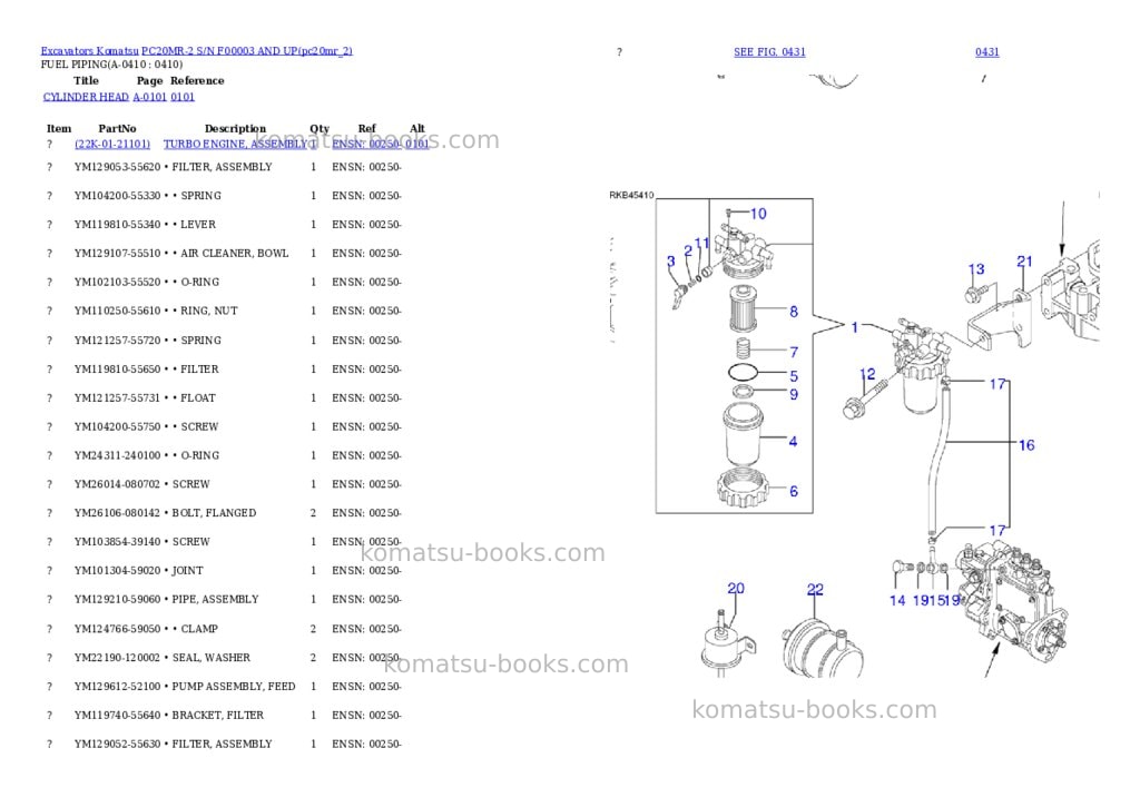 Komatsu pc20mr-2 s/n f00003 and up Parts catalog cover Page 10 Komatsu pc20mr-2 s/n f00003 and up Parts catalog cover Page 10