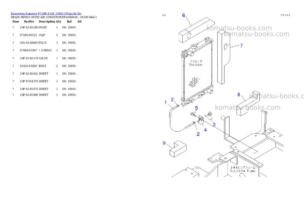 Komatsu pc20r-8 s/n 10001-up Parts catalog cover Page 10 Komatsu pc20r-8 s/n 10001-up Parts catalog cover Page 10