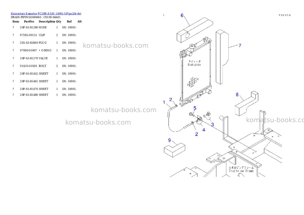 Komatsu pc20r-8 s/n 10001-up Parts catalog cover Page 9 Komatsu pc20r-8 s/n 10001-up Parts catalog cover Page 9