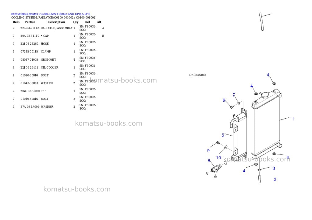 Komatsu PC20R-5 S/N F90002 AND UP Parts catalog cover Page 10
