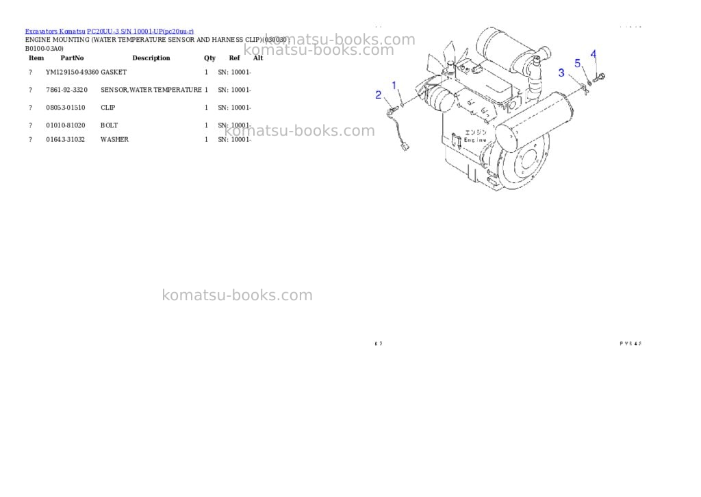 Komatsu pc20uu-3 s/n 10001-up Parts catalog cover Page 2