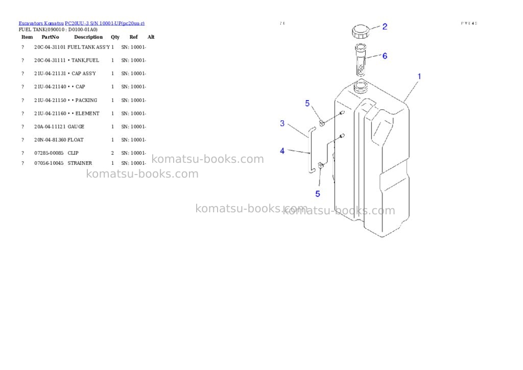 Komatsu pc20uu-3 s/n 10001-up Parts catalog cover Page 8