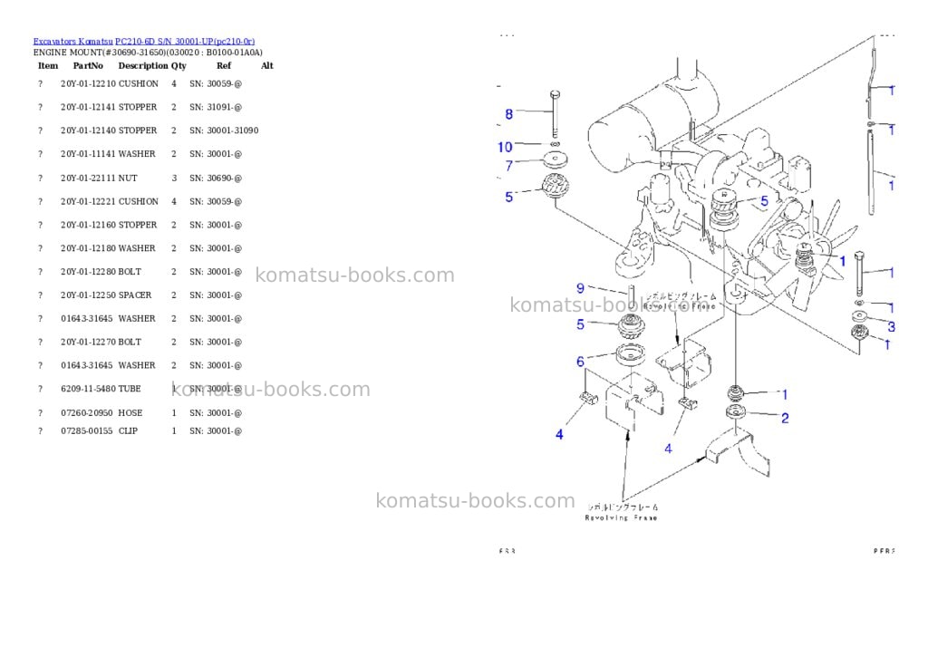 Komatsu pc210-6d s/n 30001-up Parts catalog cover Komatsu pc210-6d s/n 30001-up Parts catalog cover