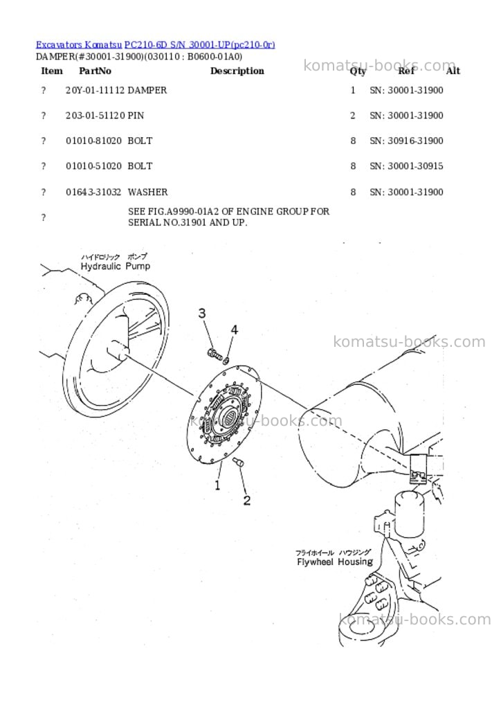 Komatsu pc210-6d s/n 30001-up Parts catalog cover Page 10 Komatsu pc210-6d s/n 30001-up Parts catalog cover Page 10