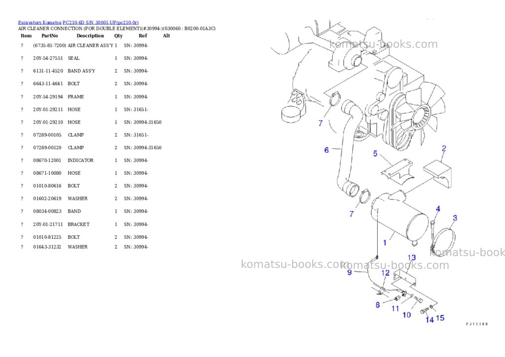Komatsu pc210-6d s/n 30001-up Parts catalog cover Page 5 Komatsu pc210-6d s/n 30001-up Parts catalog cover Page 5