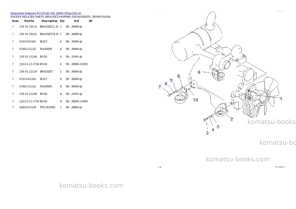 Komatsu pc210-6g s/n 30001-up Parts catalog cover Komatsu pc210-6g s/n 30001-up Parts catalog cover