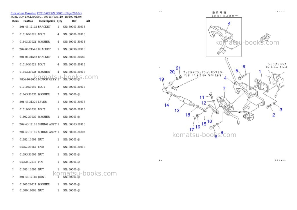 Komatsu pc210-6g s/n 30001-up Parts catalog cover Page 10 Komatsu pc210-6g s/n 30001-up Parts catalog cover Page 10
