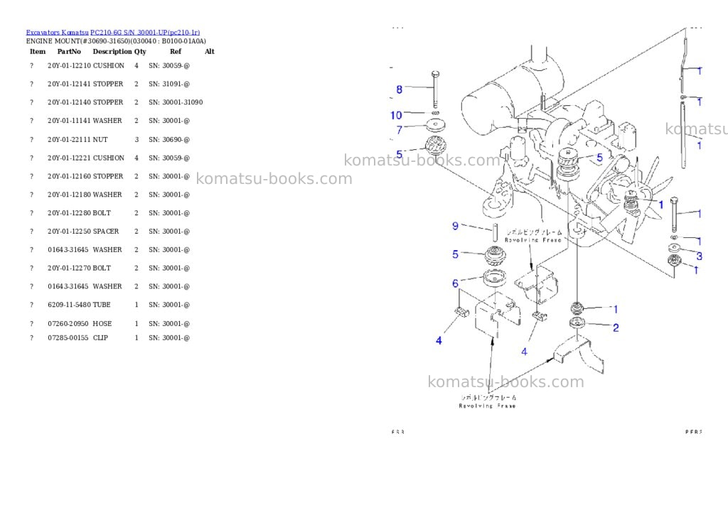 Komatsu pc210-6g s/n 30001-up Parts catalog cover Page 3 Komatsu pc210-6g s/n 30001-up Parts catalog cover Page 3