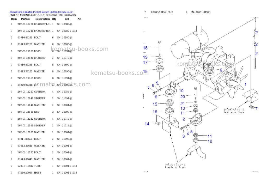 Komatsu pc210-6g s/n 30001-up Parts catalog cover Page 5 Komatsu pc210-6g s/n 30001-up Parts catalog cover Page 5