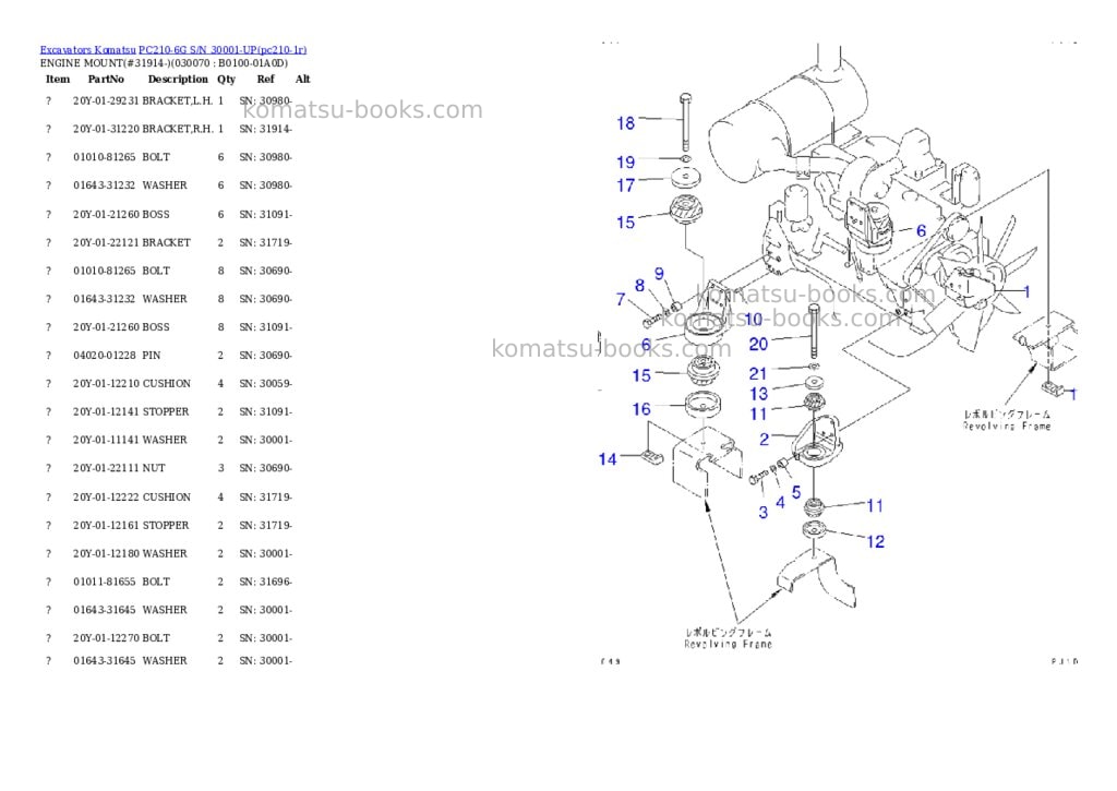 Komatsu pc210-6g s/n 30001-up Parts catalog cover Page 6 Komatsu pc210-6g s/n 30001-up Parts catalog cover Page 6