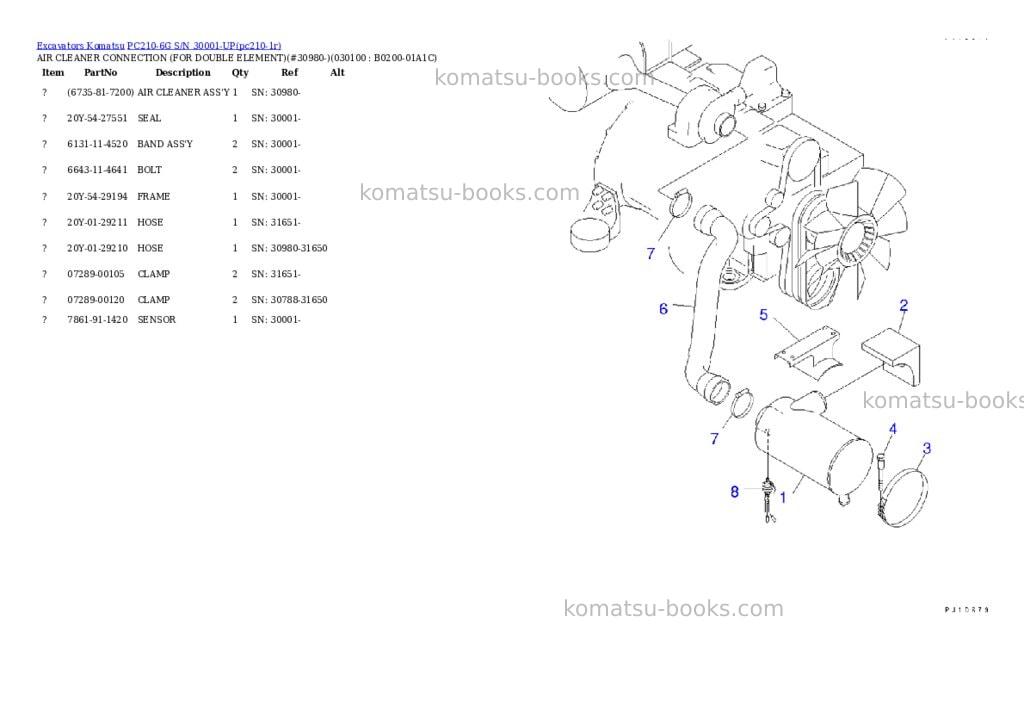 Komatsu pc210-6g s/n 30001-up Parts catalog cover Page 9 Komatsu pc210-6g s/n 30001-up Parts catalog cover Page 9