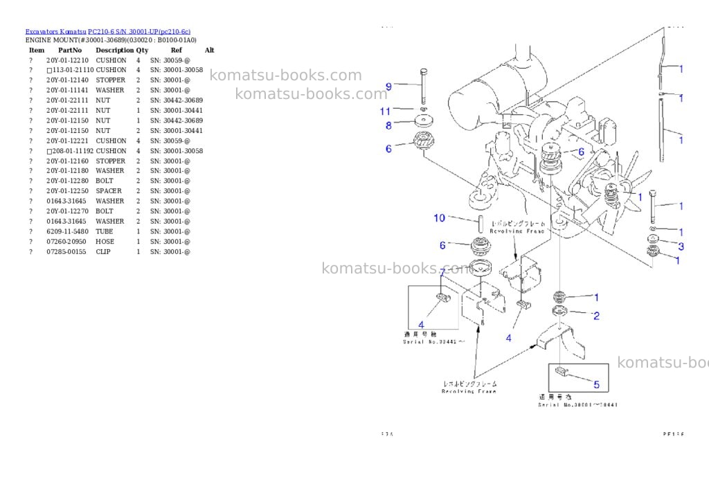Komatsu PC210-6 S/N 30001-UP Parts catalog cover Komatsu PC210-6 S/N 30001-UP Parts catalog cover