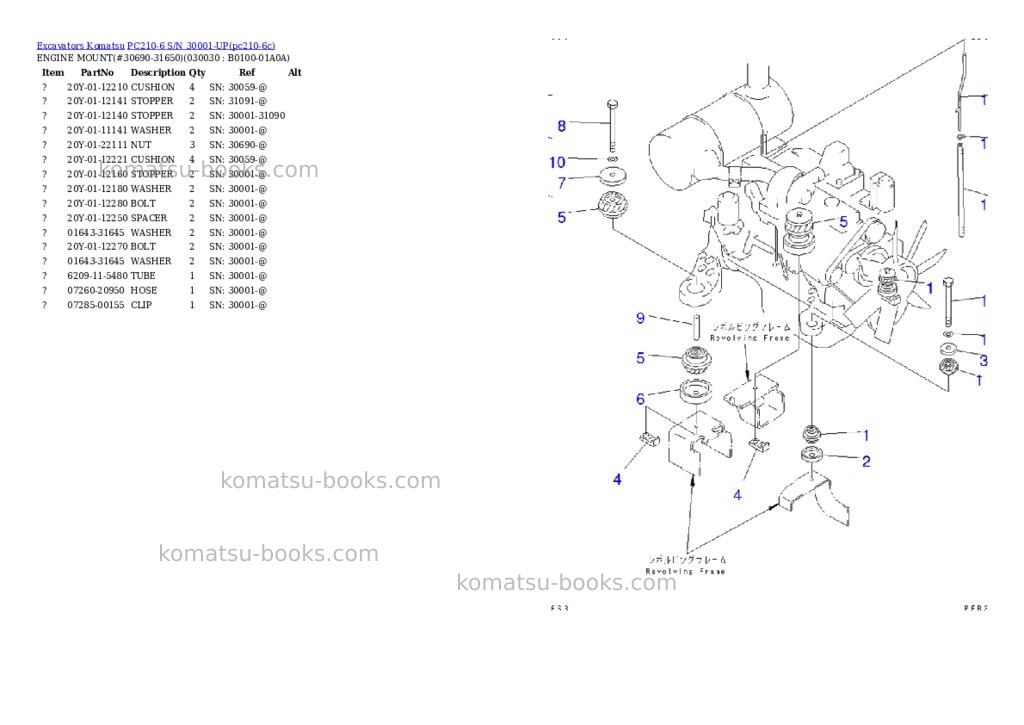 Komatsu PC210-6 S/N 30001-UP Parts catalog cover Page 2 Komatsu PC210-6 S/N 30001-UP Parts catalog cover Page 2