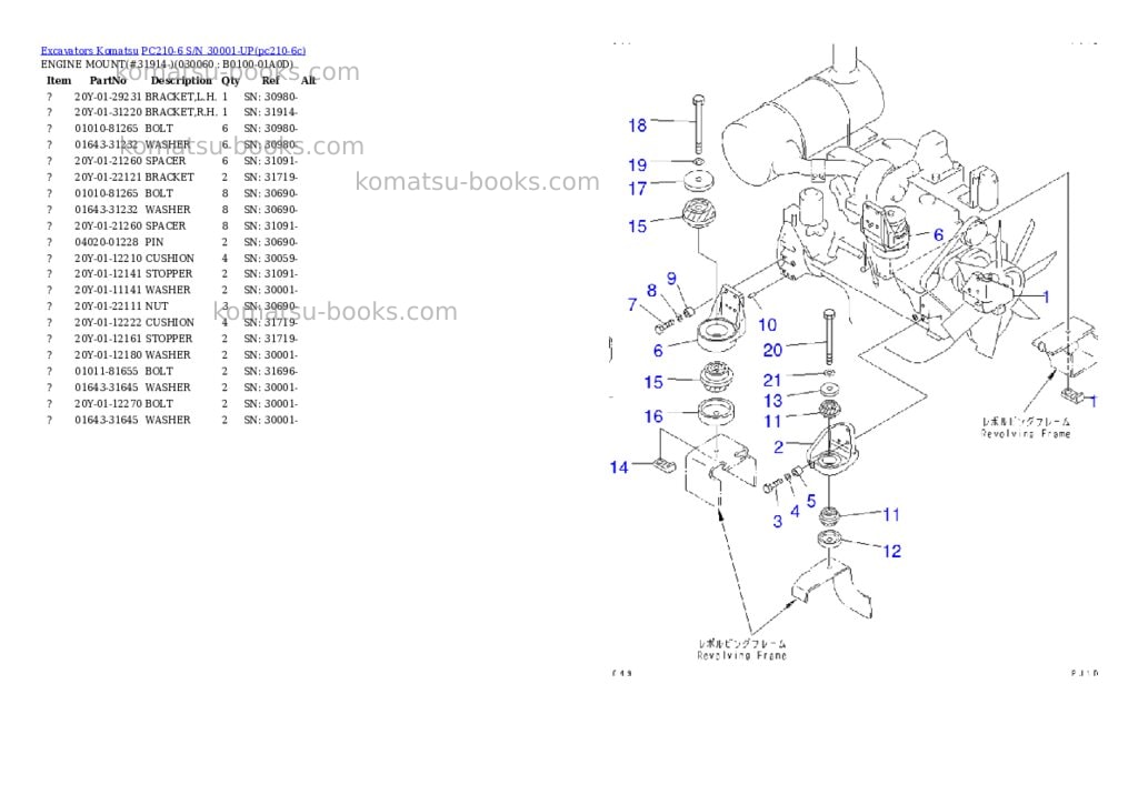 Komatsu PC210-6 S/N 30001-UP Parts catalog cover Page 5 Komatsu PC210-6 S/N 30001-UP Parts catalog cover Page 5