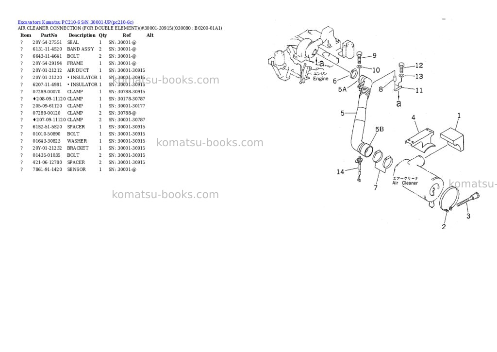 Komatsu PC210-6 S/N 30001-UP Parts catalog cover Page 7 Komatsu PC210-6 S/N 30001-UP Parts catalog cover Page 7