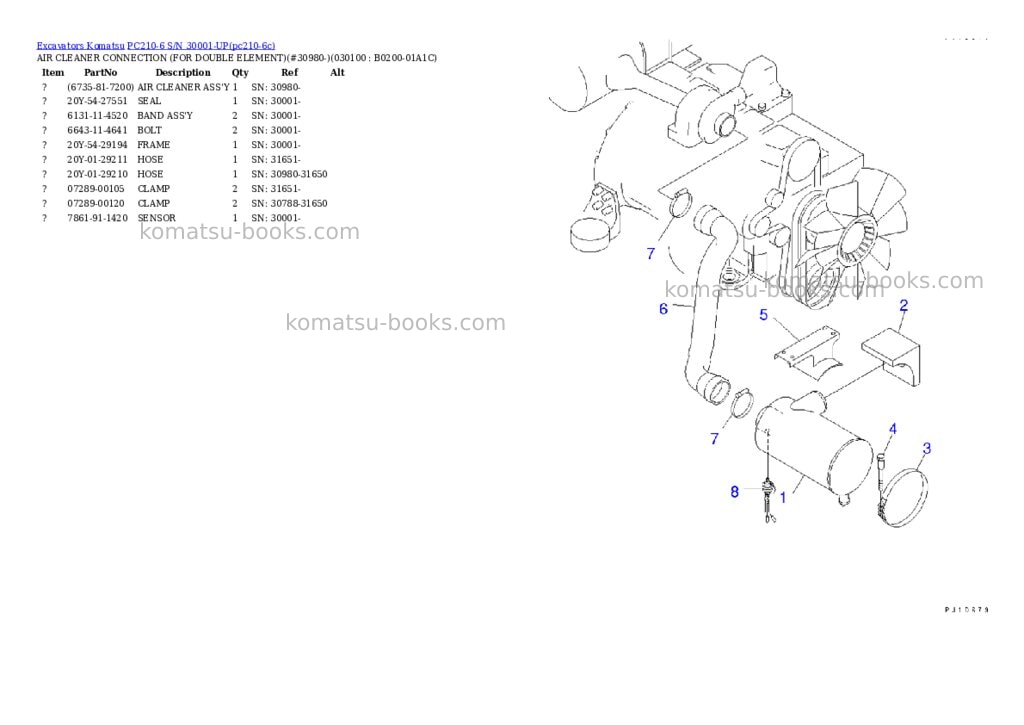 Komatsu PC210-6 S/N 30001-UP Parts catalog cover Page 9 Komatsu PC210-6 S/N 30001-UP Parts catalog cover Page 9