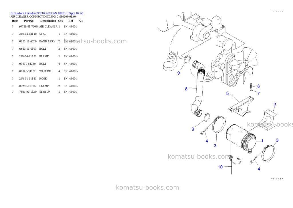 Komatsu pc210-7-cg s/n 40001-up Parts catalog cover Page 3 Komatsu pc210-7-cg s/n 40001-up Parts catalog cover Page 3