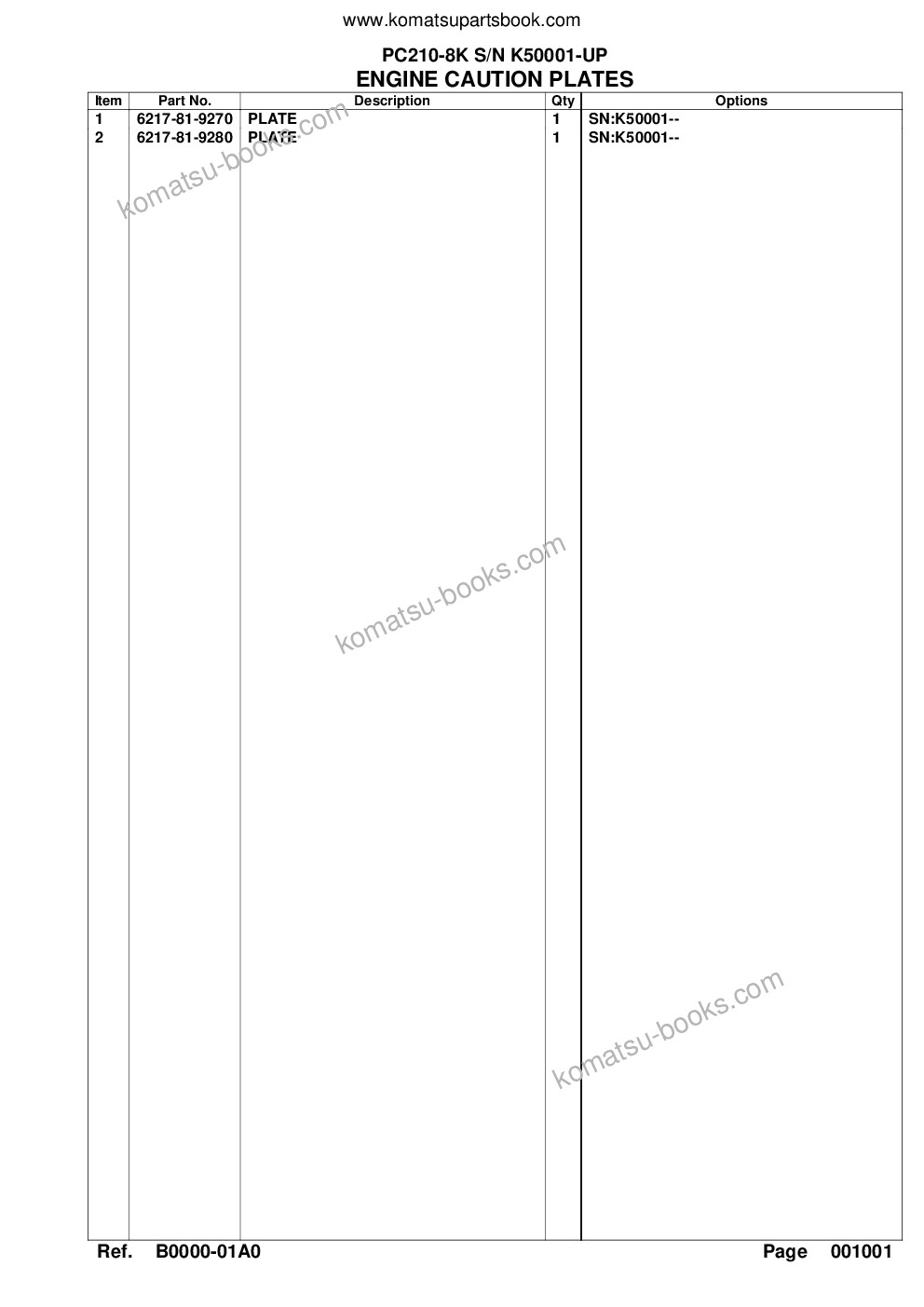 Komatsu pc210-8k s/n k50001-up Parts catalog cover Page 4 Komatsu pc210-8k s/n k50001-up Parts catalog cover Page 4