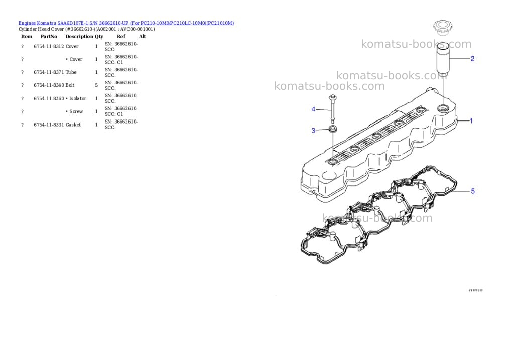 Komatsu SAA6D107E-1 S/N 36662610-UP (For PC210-10M0/PC210LC-10M0) Parts catalog cover