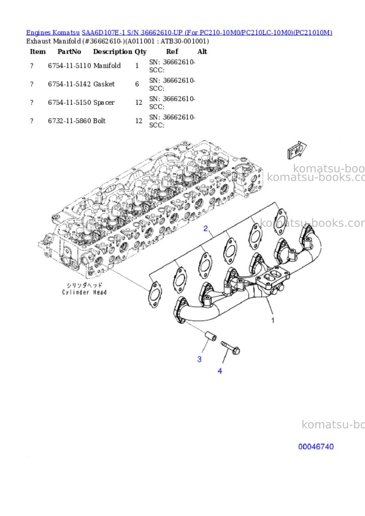 Komatsu SAA6D107E-1 S/N 36662610-UP (For PC210-10M0/PC210LC-10M0) Parts catalog cover Page 10