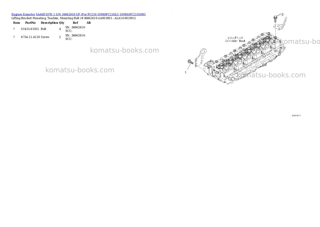 Komatsu SAA6D107E-1 S/N 36662610-UP (For PC210-10M0/PC210LC-10M0) Parts catalog cover Page 2