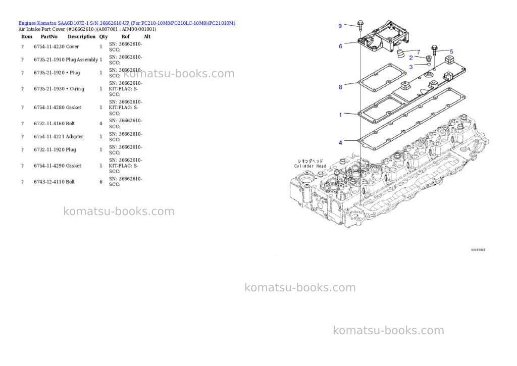 Komatsu SAA6D107E-1 S/N 36662610-UP (For PC210-10M0/PC210LC-10M0) Parts catalog cover Page 6